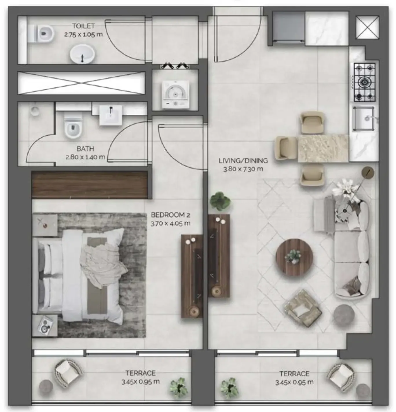 Amazonia Residence 1 bed floor plan, 697 sqft