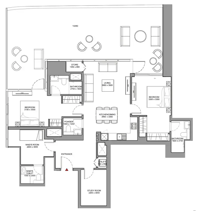Skyscape 2 bed floor plan, 2,093 sqft