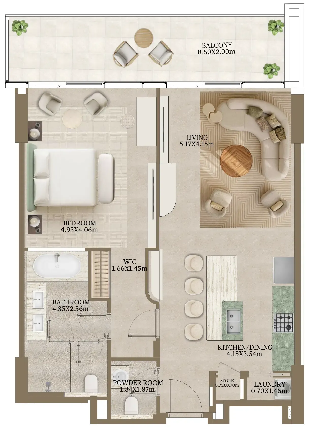 Nasim Al Bahr Residences 1 bed floor plan, 1,111 sqft