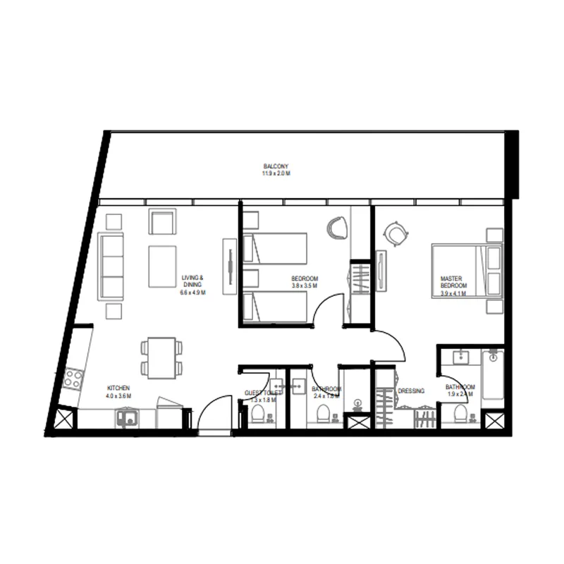 Nesba 1 Aljada 2 bed floor plan, 1,134 sqft