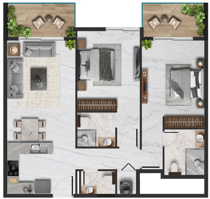Amethyst by Siroya 2 bed floor plan, 1,057 sqft