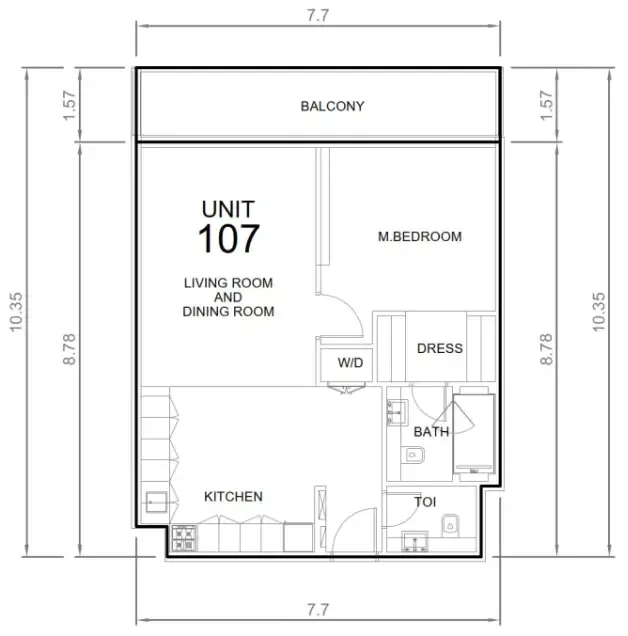 Wadi 645 1 bed floor plan, 847 sqft