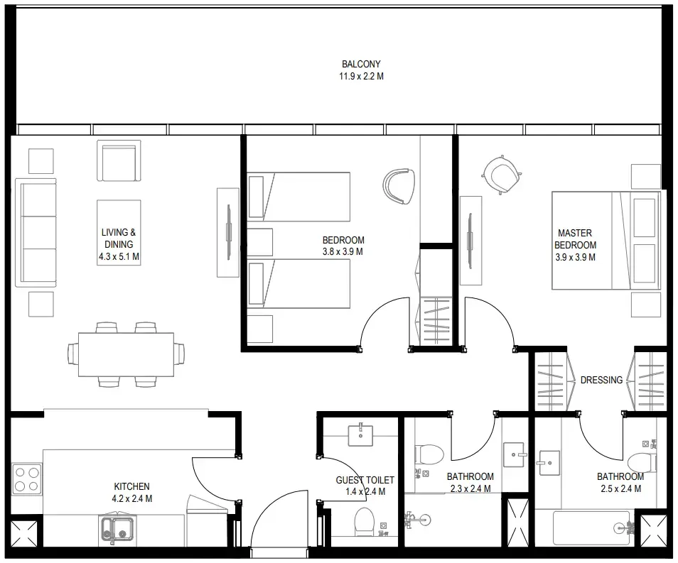Nesba 2 Aljada 2 bed floor plan, 1,337 sqft