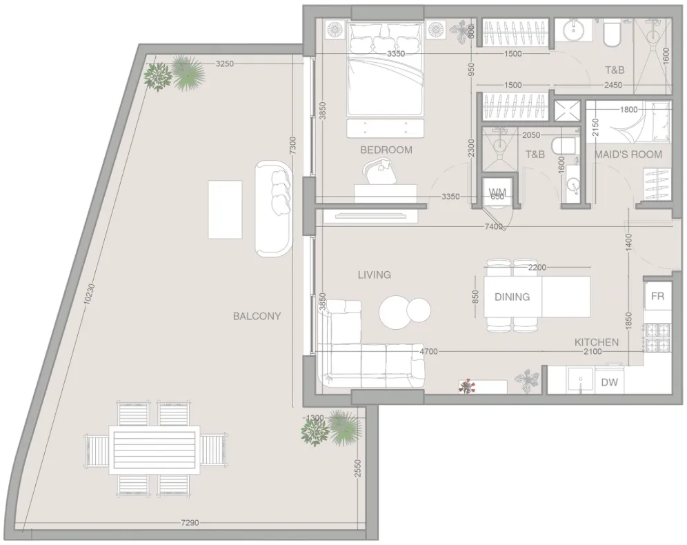 ESSENL1FE Residence 1 bed floor plan, 1,256 sqft