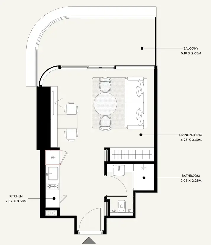 Azizi Milan Studio floor plan, 454 sqft