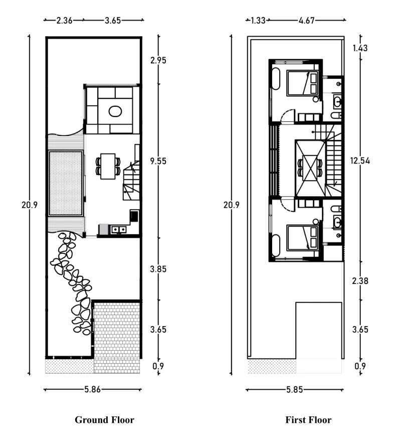 Vasana Residence 2 bed floor plan, 1,076 sqft