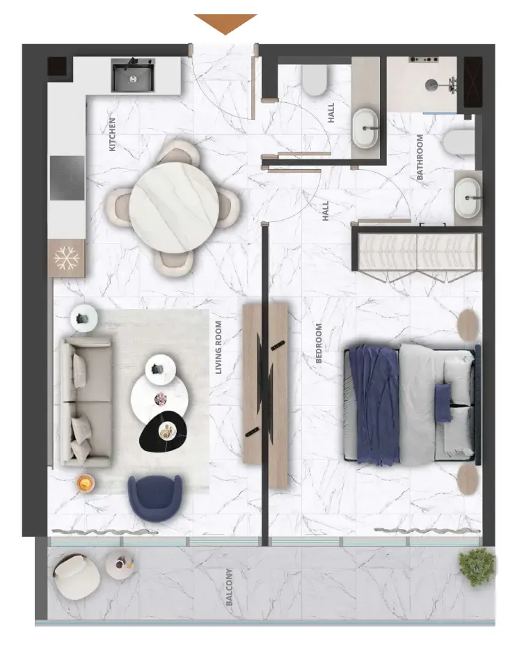 Wadi Hills 1 bed floor plan, 665 sqft