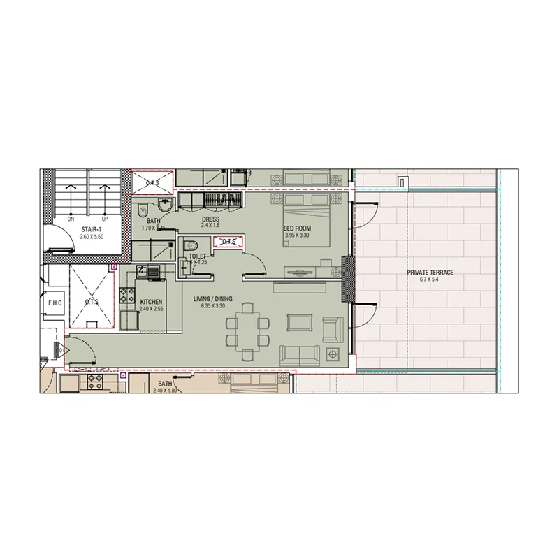 Al Waleed W.S 1 1 bed floor plan, 1,091 sqft