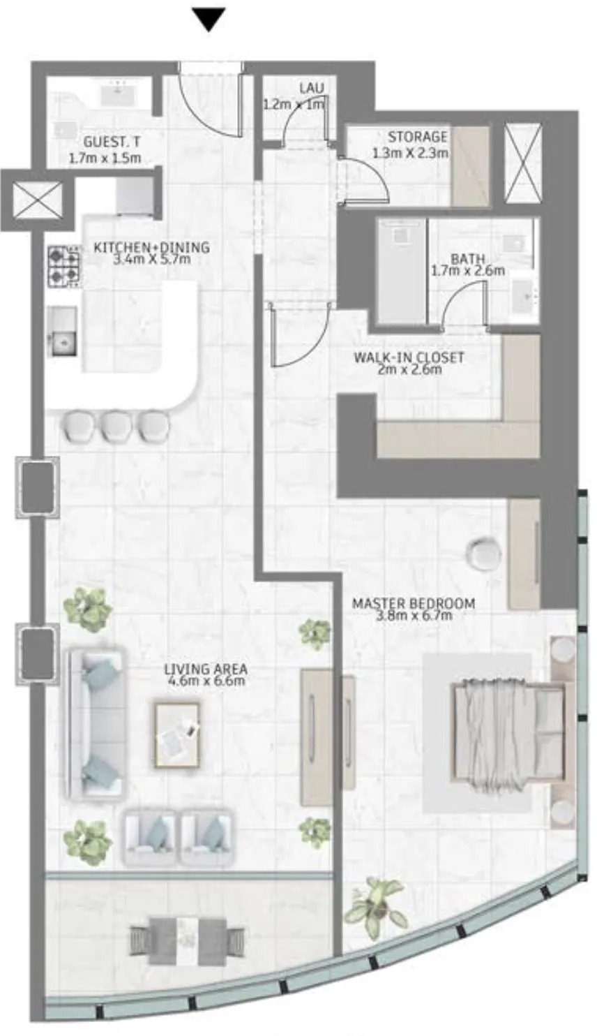 Al Habtoor Tower 1 bed floor plan, 1,210 – 1,285 sqft