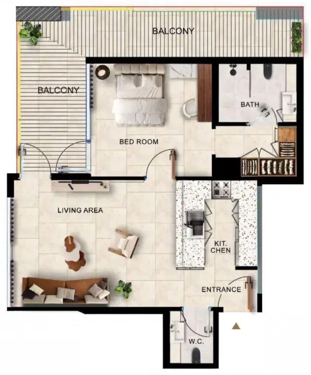 Kingdom Gate 1 bed floor plan, 968 sqft