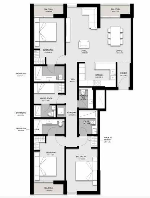 Al Mamsha Sharjah 3 bed floor plan, 1,797 sqft