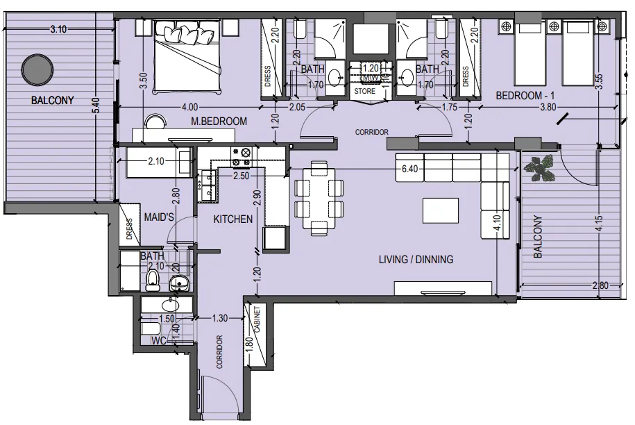 Celia Gardens 2 bed floor plan, 1,485 sqft