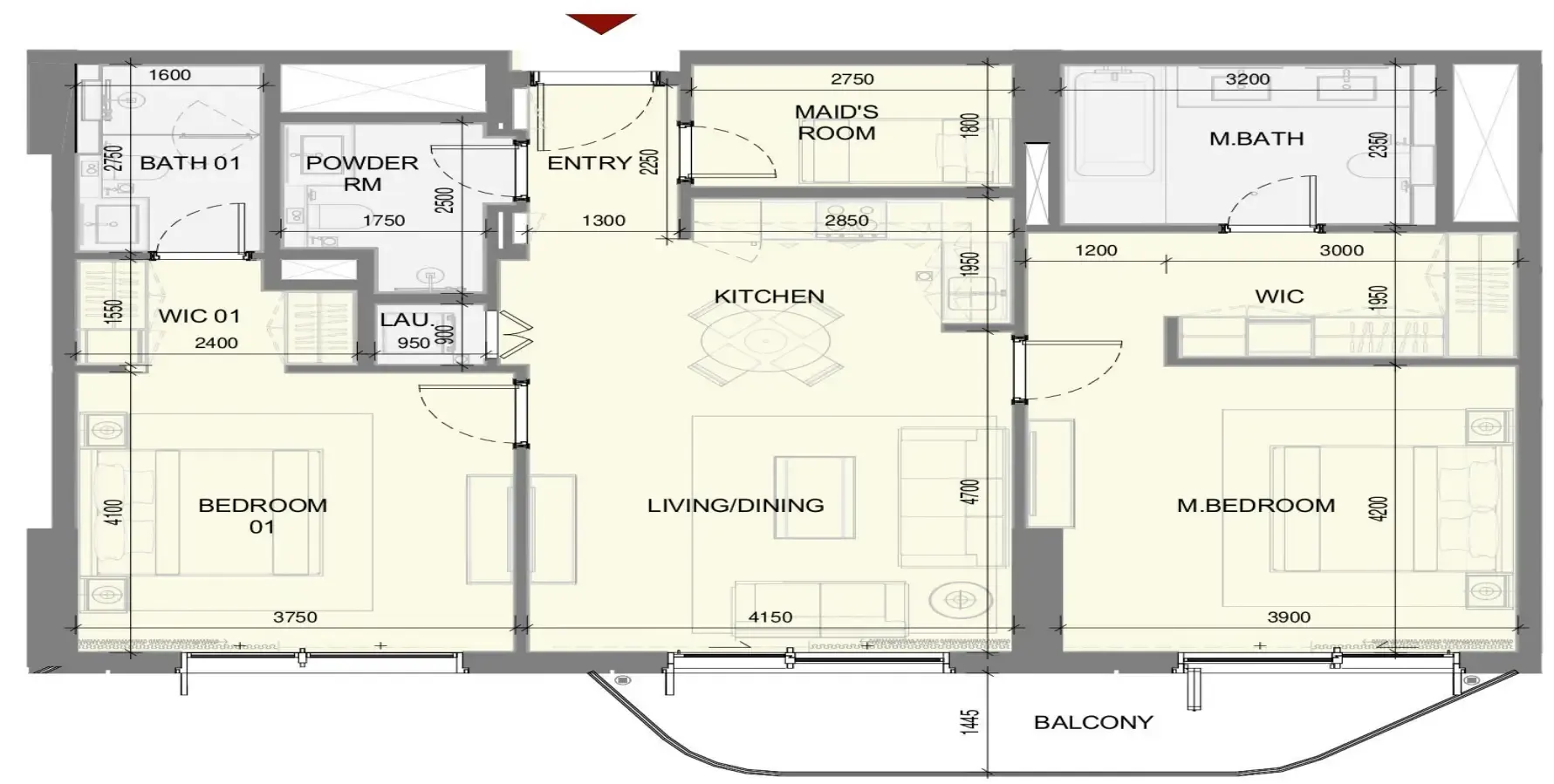 Takaya 2 bed floor plan, 1,256 sqft