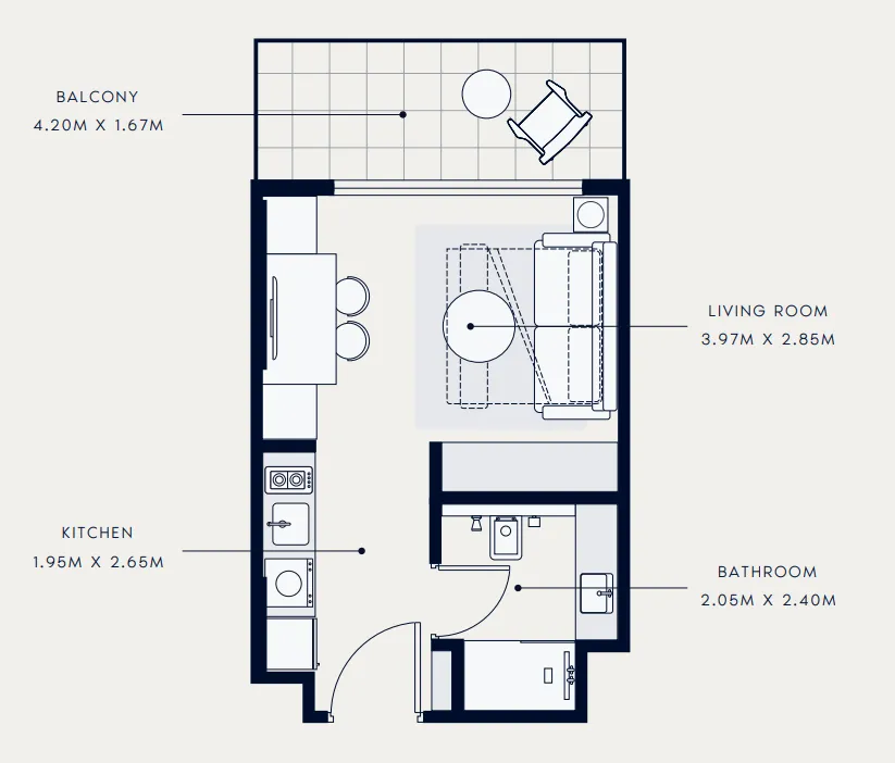 Azizi Venice Studio floor plan, 360 sqft