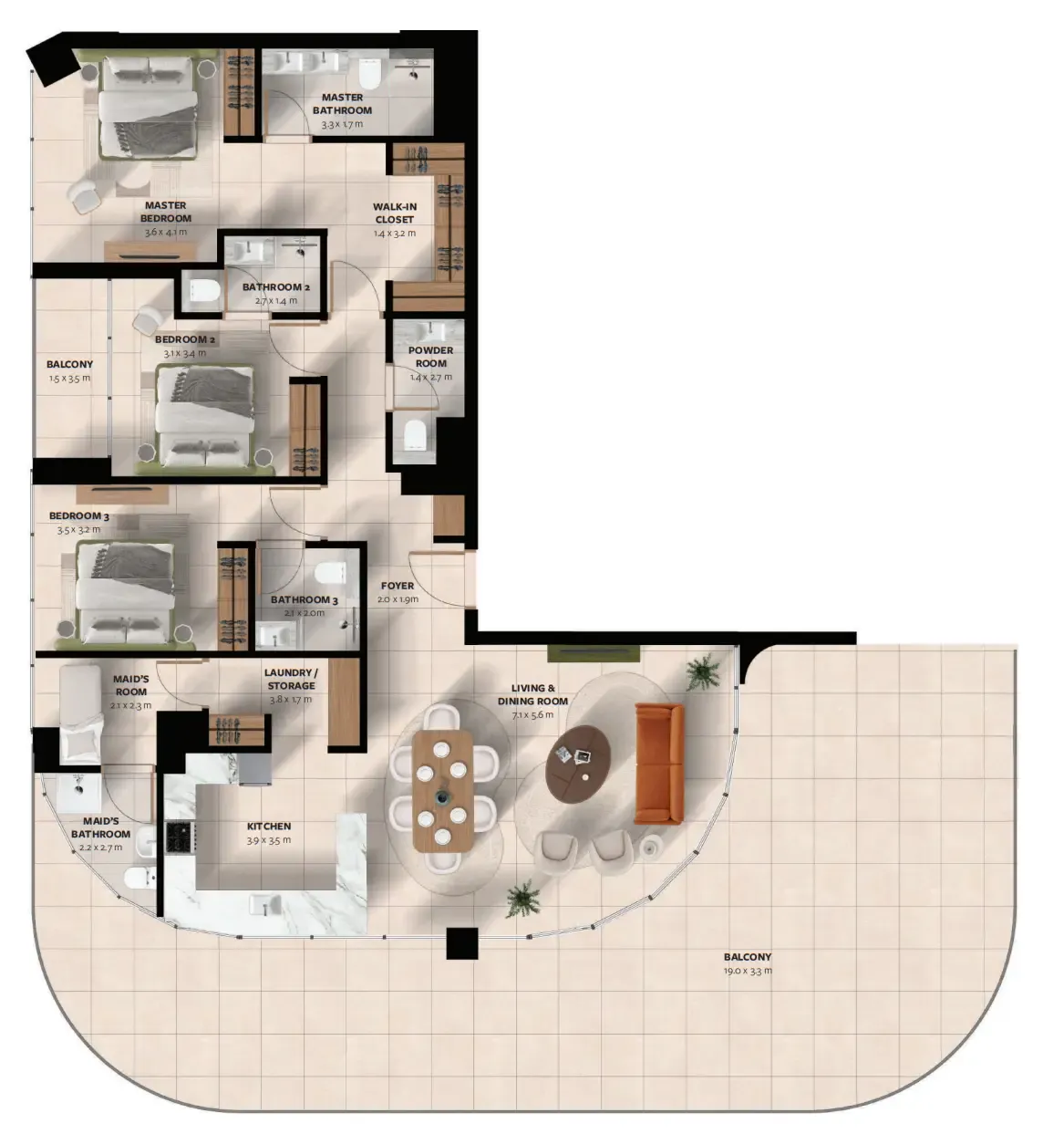 Waada Dubai South 3 bed floor plan, 2,823 sqft