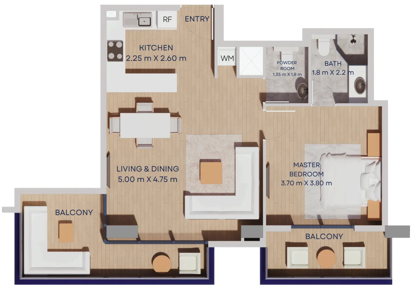 Manam Pearl 1 bed floor plan, 822 sqft