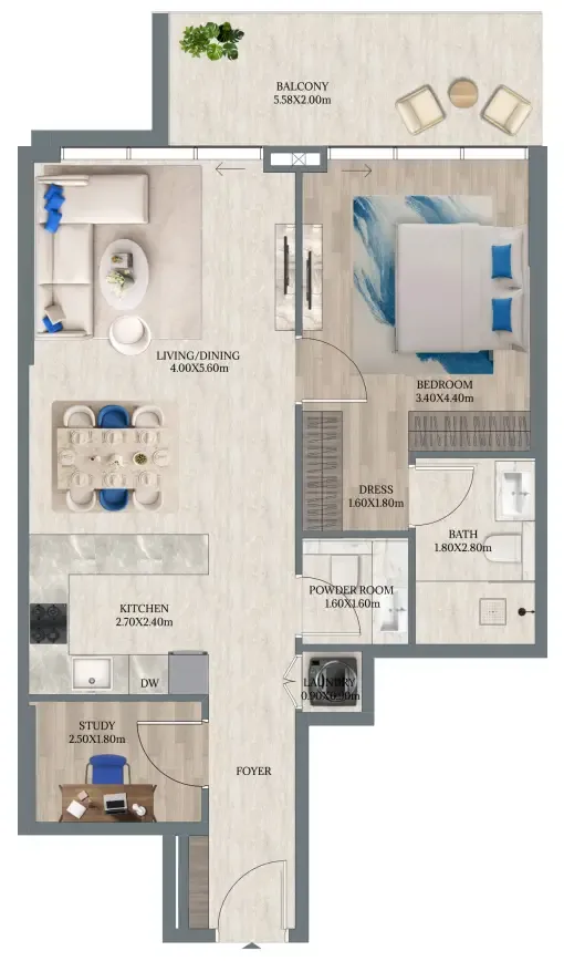 Maravea Residences 1 bed floor plan, 920 sqft