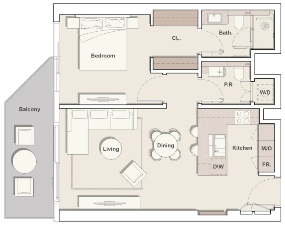 Eltiera Views 1 bed floor plan, 834 sqft
