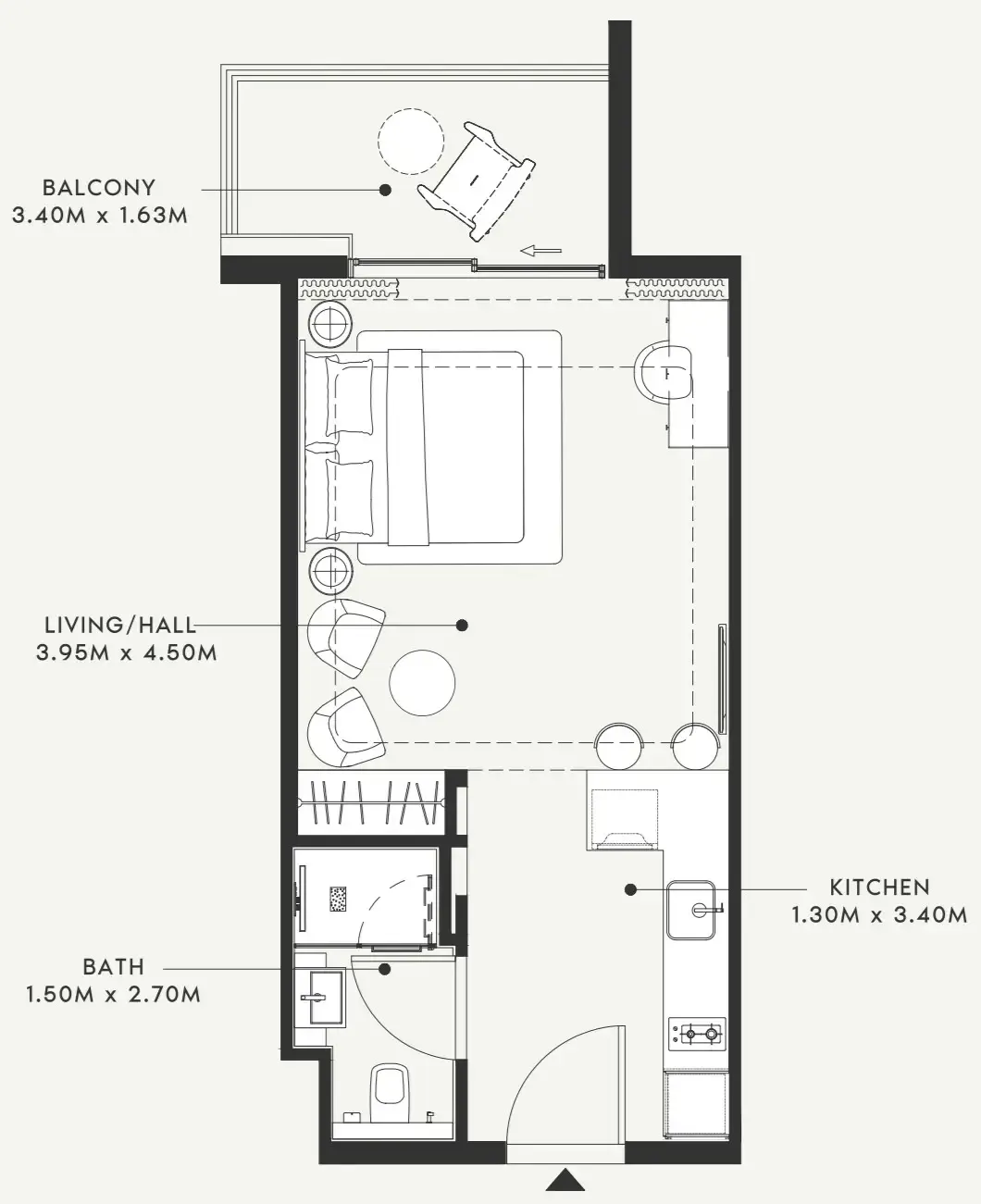 Riviera 55 Studio floor plan, 512 sqft