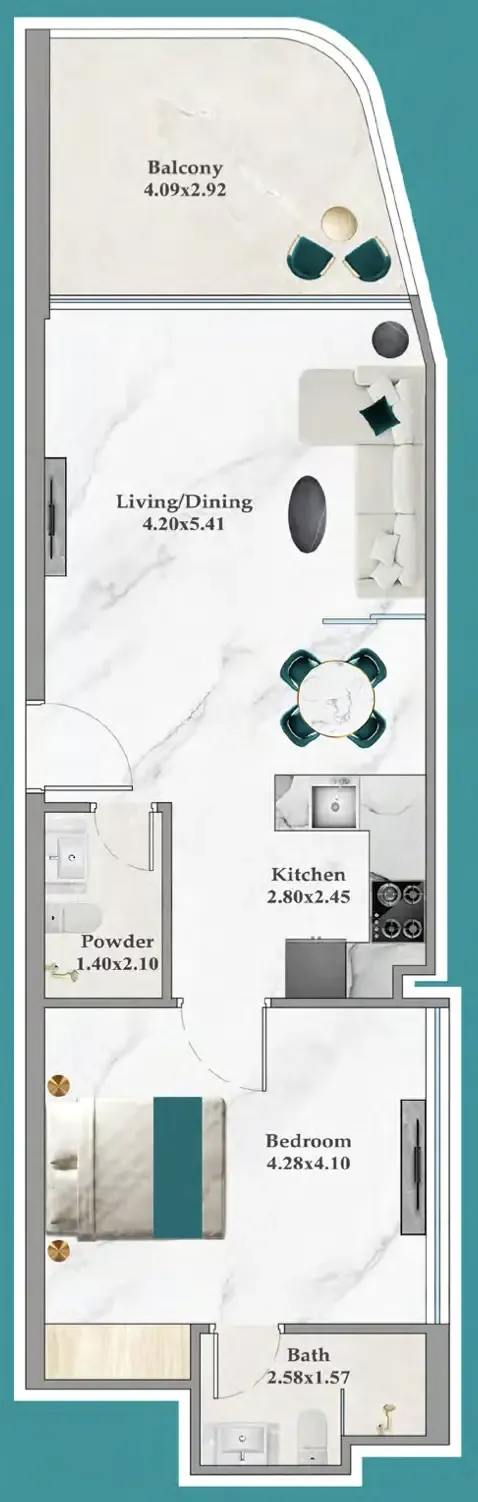 Breez 1 bed floor plan, 668 sqft