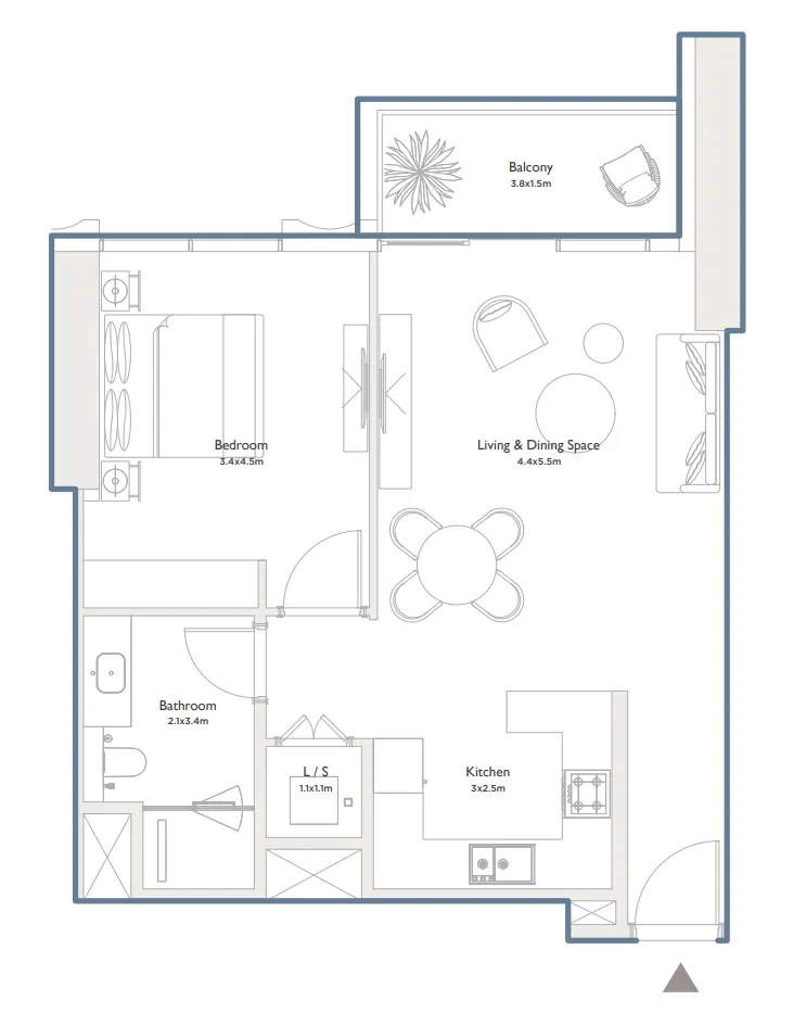 Serenia District West Residence 1 bed floor plan, 830 sqft