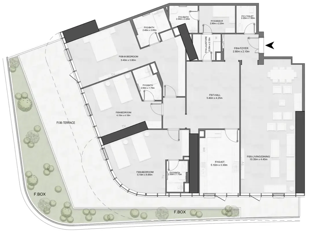 Joud Tower 3 bed floor plan, 3,400 sqft