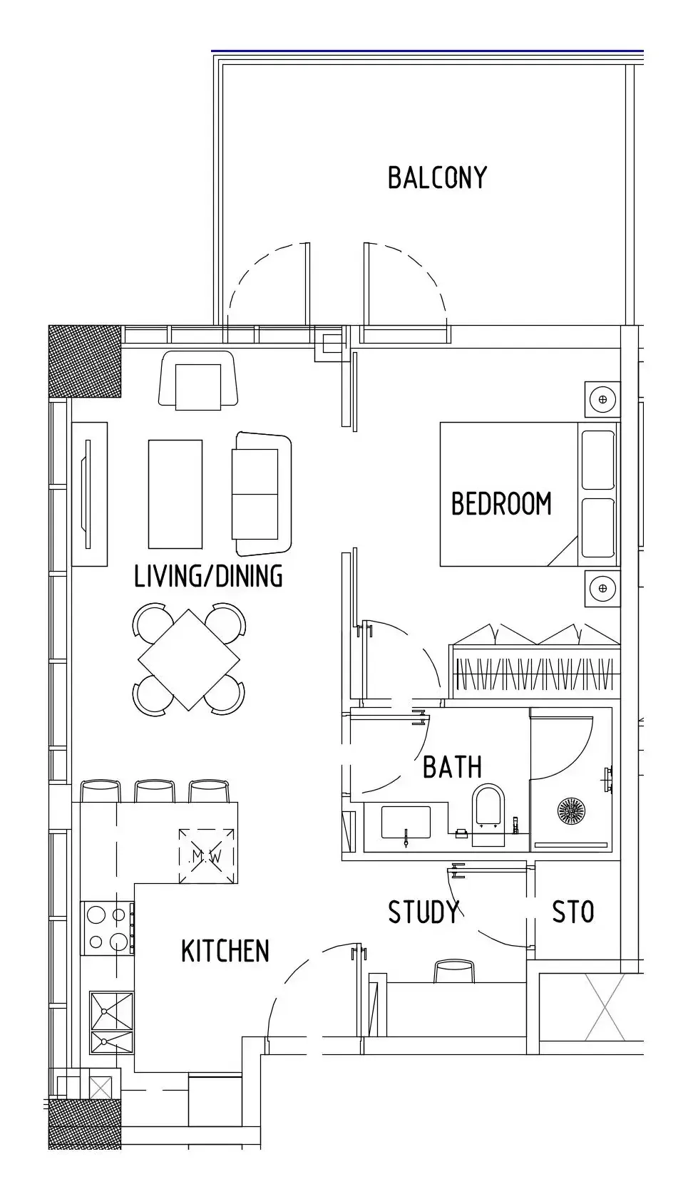 Damac District 1 bed floor plan, 703 sqft