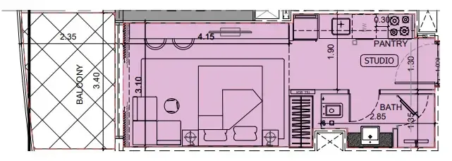 Project Maybach Studio floor plan, 380 sqft