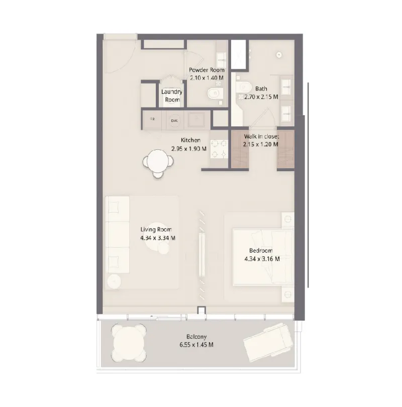 The Residences at Sheraton Al Marjan Island Resort Phase 1 & 2 Studio floor plan, 755 sqft
