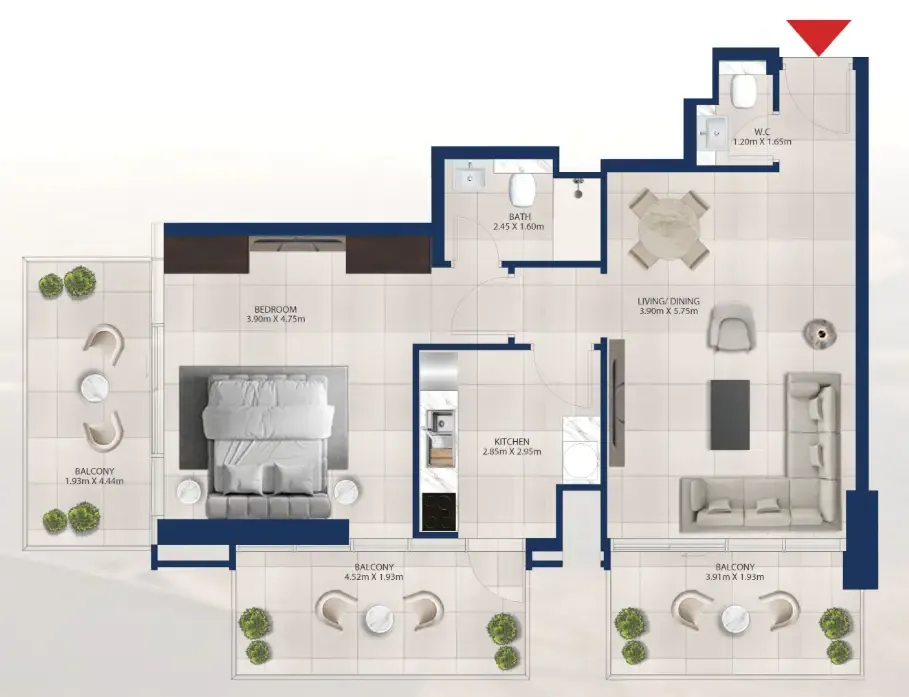 Al Vista 1 bed floor plan, 993 sqft