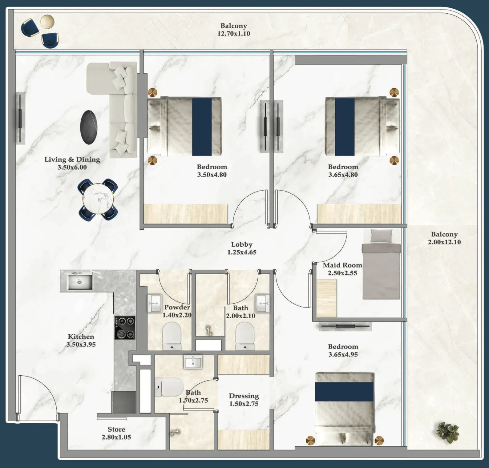 Sparklz 3 bed floor plan, 1,605 – 1,606 sqft