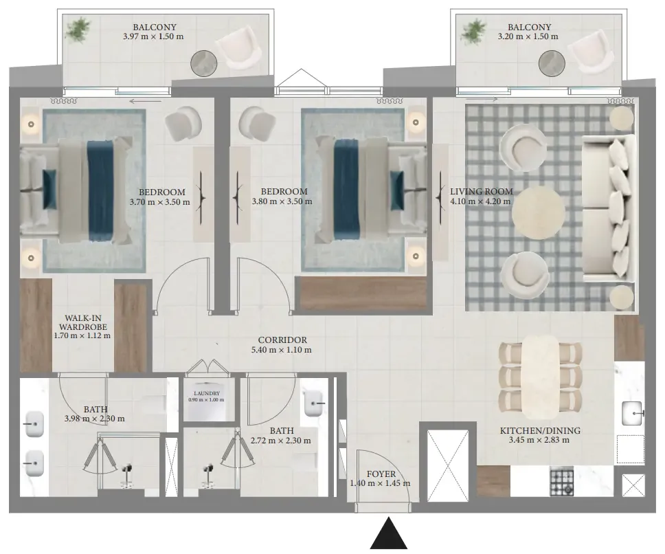 Fior 1 2 bed floor plan, 1,141 sqft