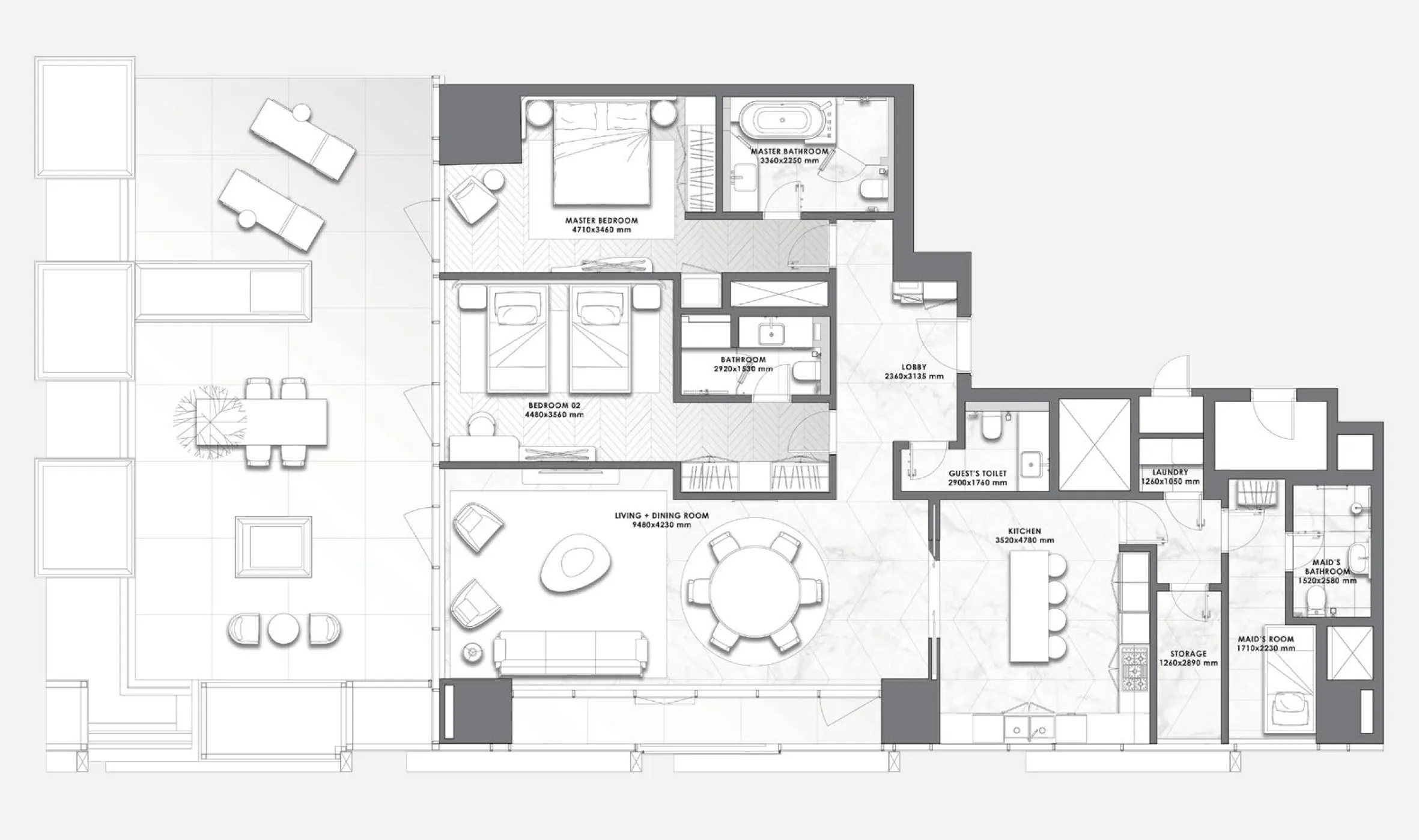 DaVinci 2 bed floor plan, 2,007 sqft