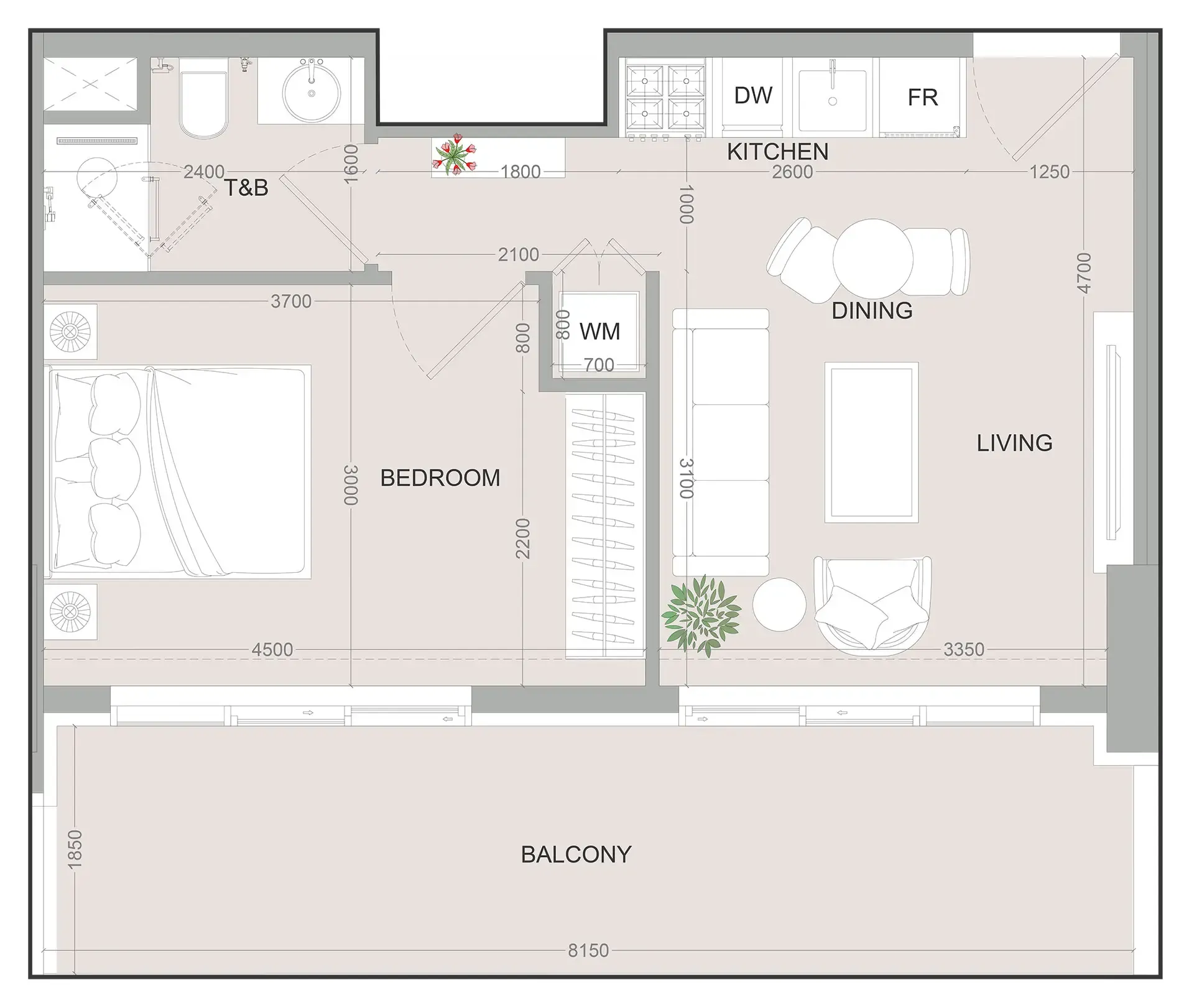 SKY LEVEL 1 1 bed floor plan, 609 sqft