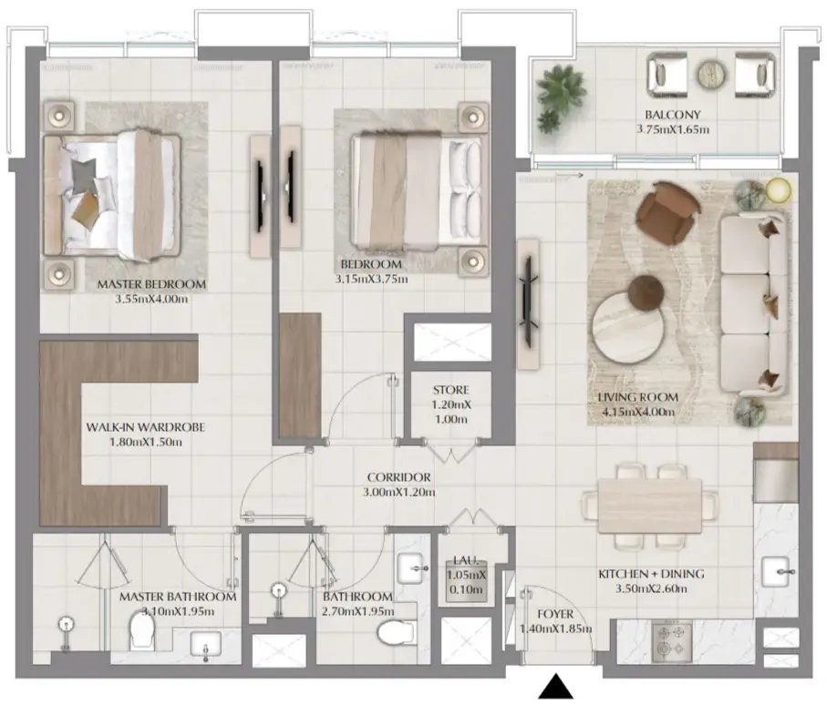 Terra Woods 2 bed floor plan, 1,111 sqft