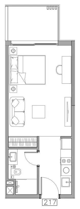 Trevino Studio floor plan, 396 sqft