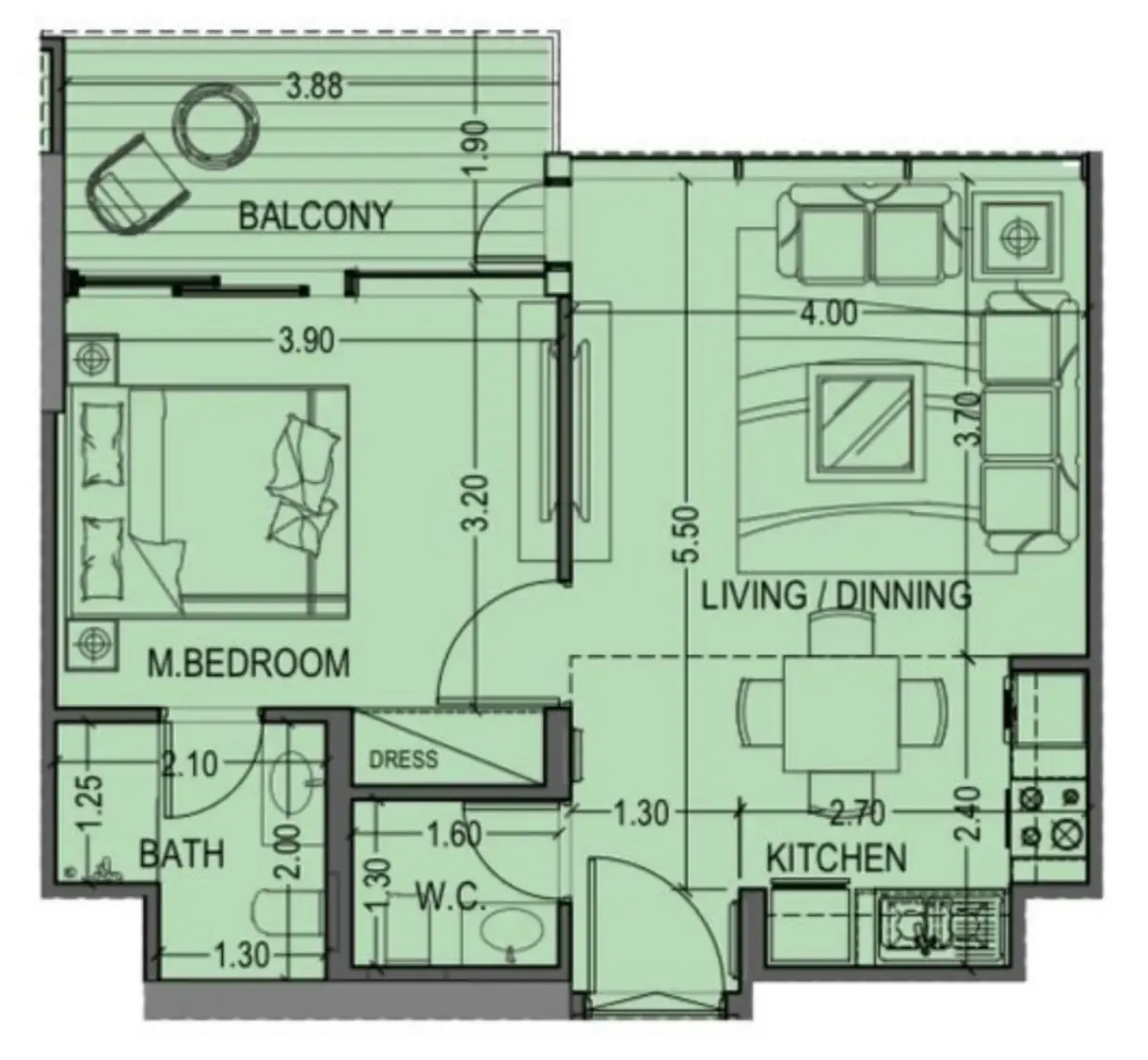 Celia Heights 1 bed floor plan, 605 sqft