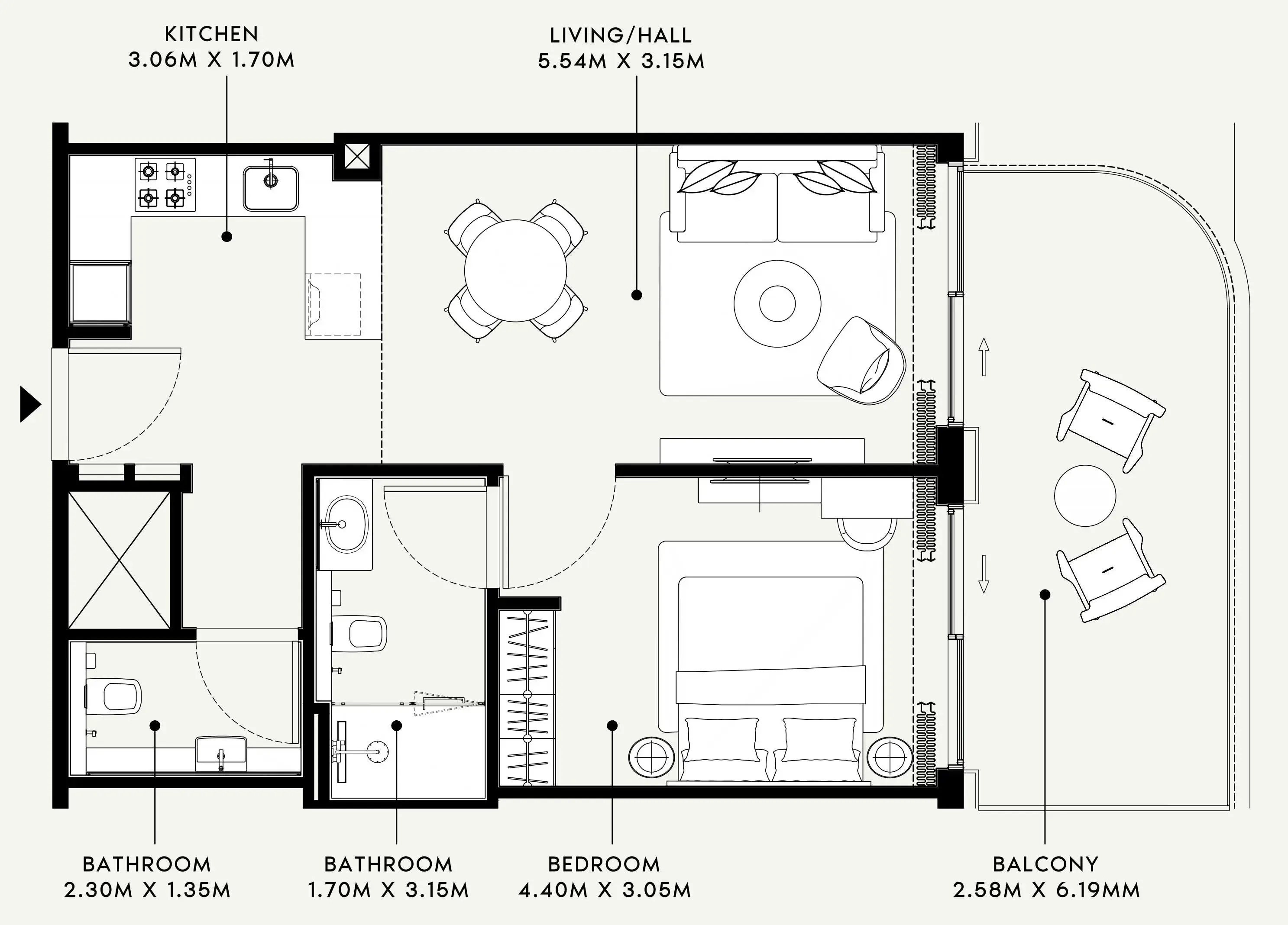 Azizi Venice 1 bed floor plan, 783 sqft