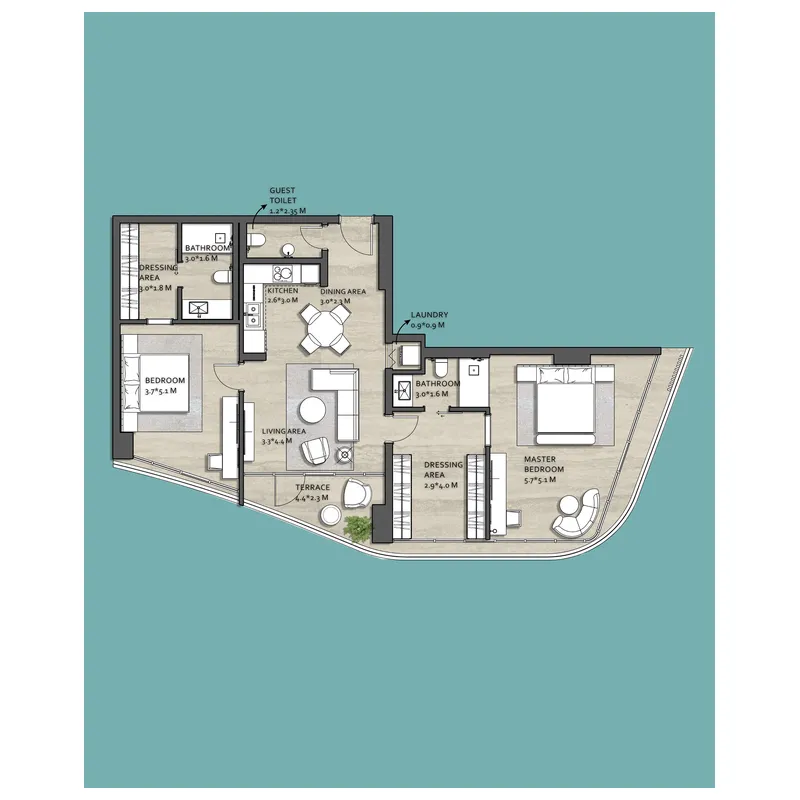 Vistal by Victoria Swarovski 2 bed floor plan, 1,248 sqft