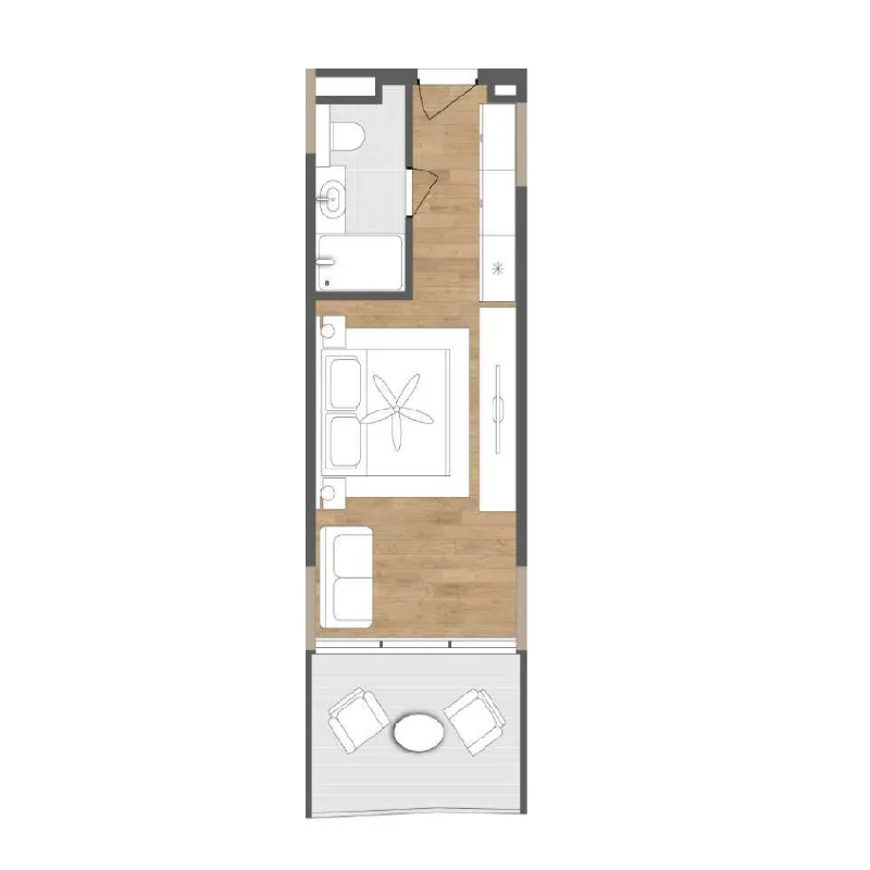 Radisson Resort Maldives 1 bed floor plan, 366 – 377 sqft