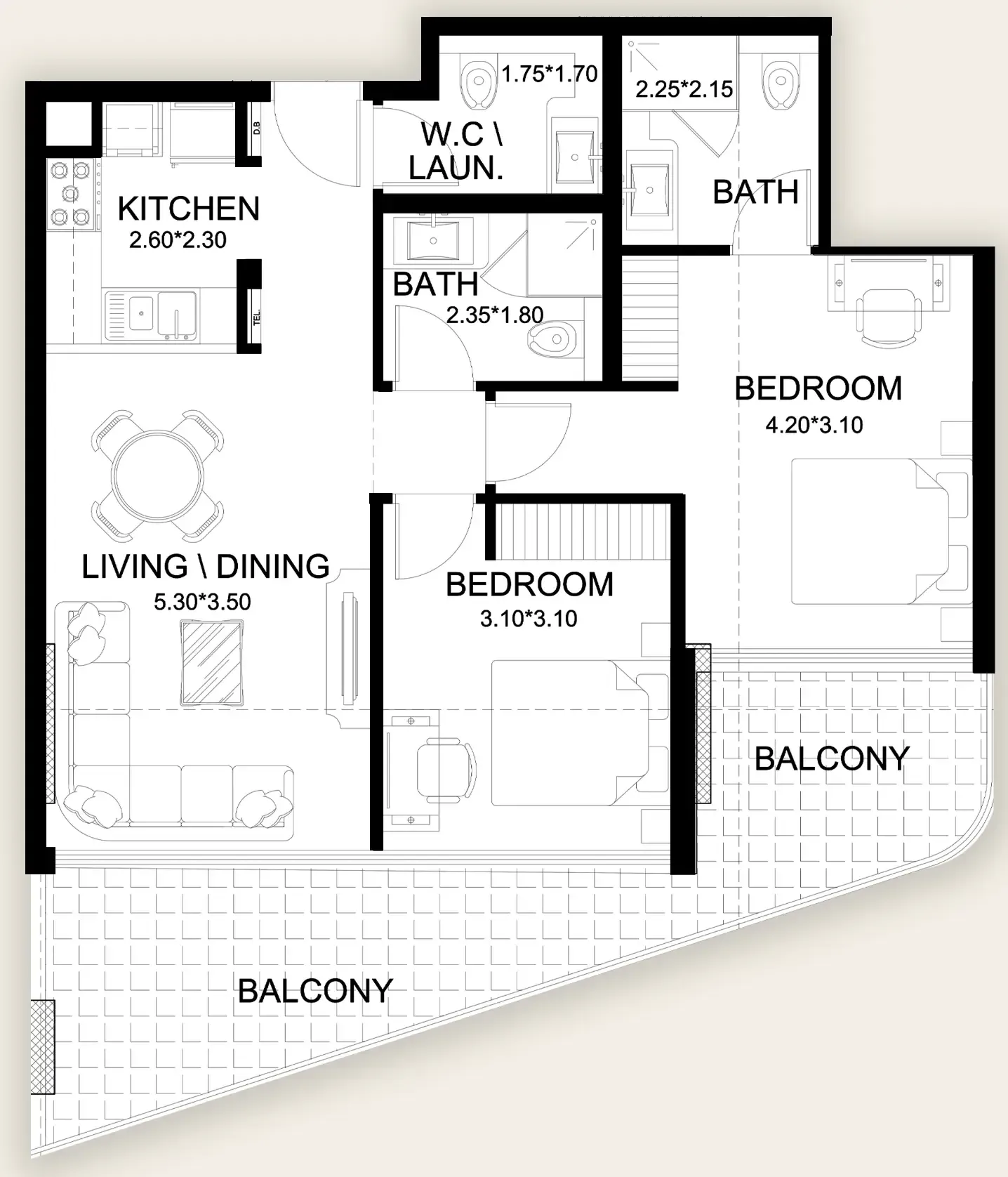 X11 2 bed floor plan, 1,074 sqft