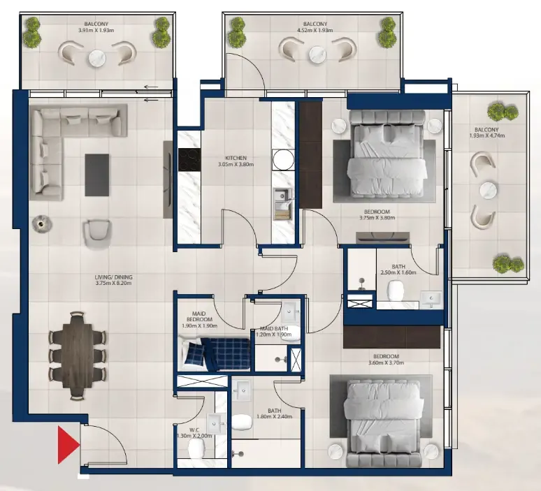 Al Vista 2 bed floor plan, 1,417 sqft