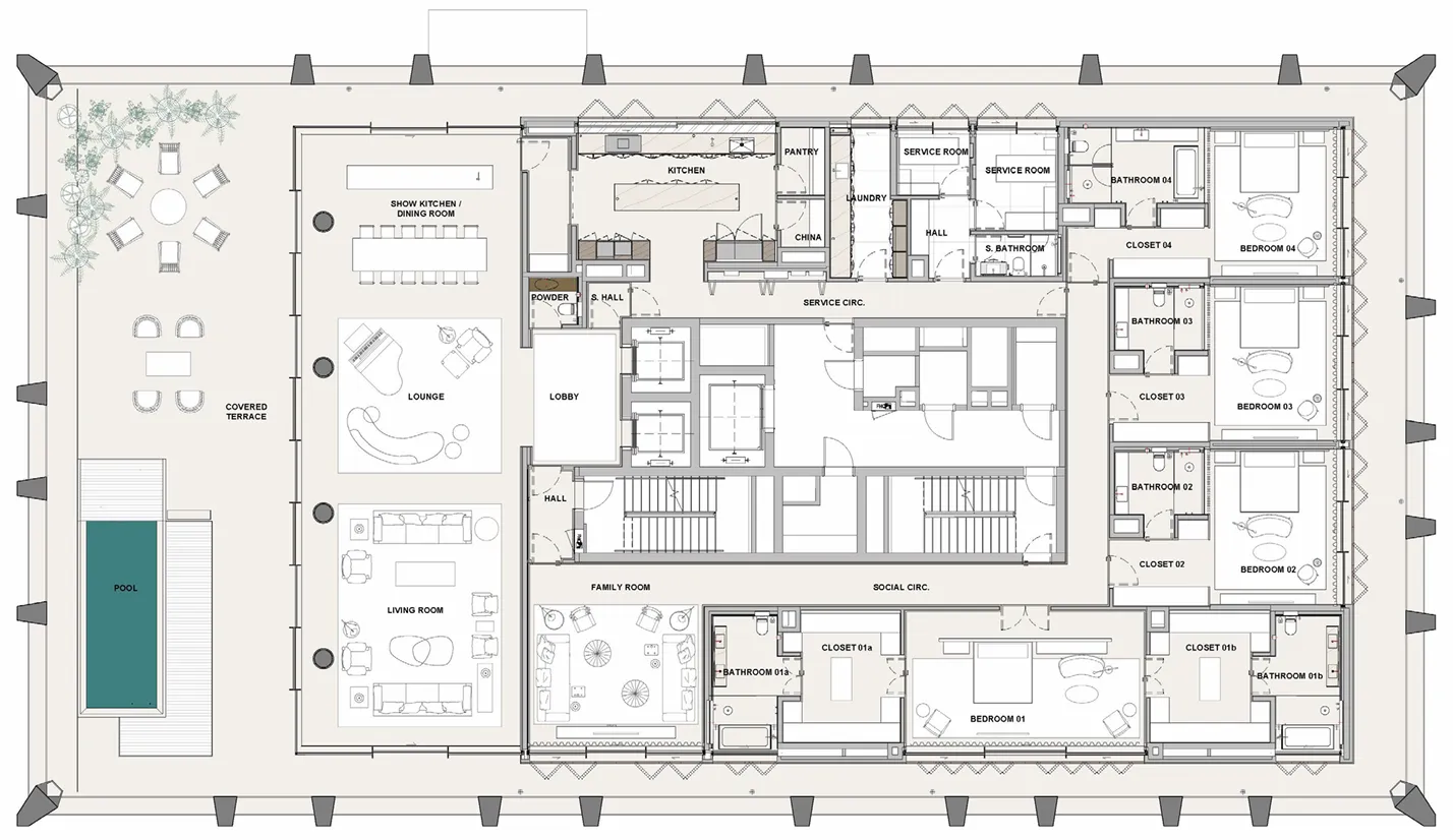 Sea Mirror Residences 4 bed floor plan, 11,011 sqft