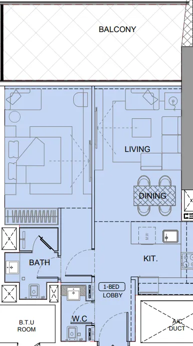 One by Binghatti 1 bed floor plan, 1,031 sqft