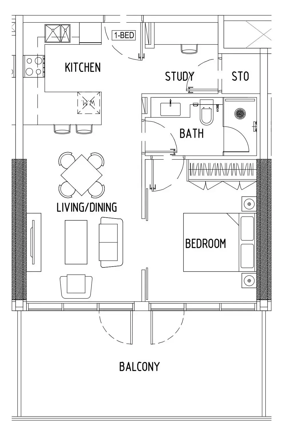 Damac District 1 bed floor plan, 780 sqft