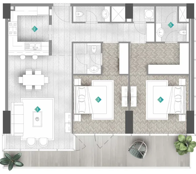 Moonstone Interiors by Missoni 2 bed floor plan, 1,581 sqft