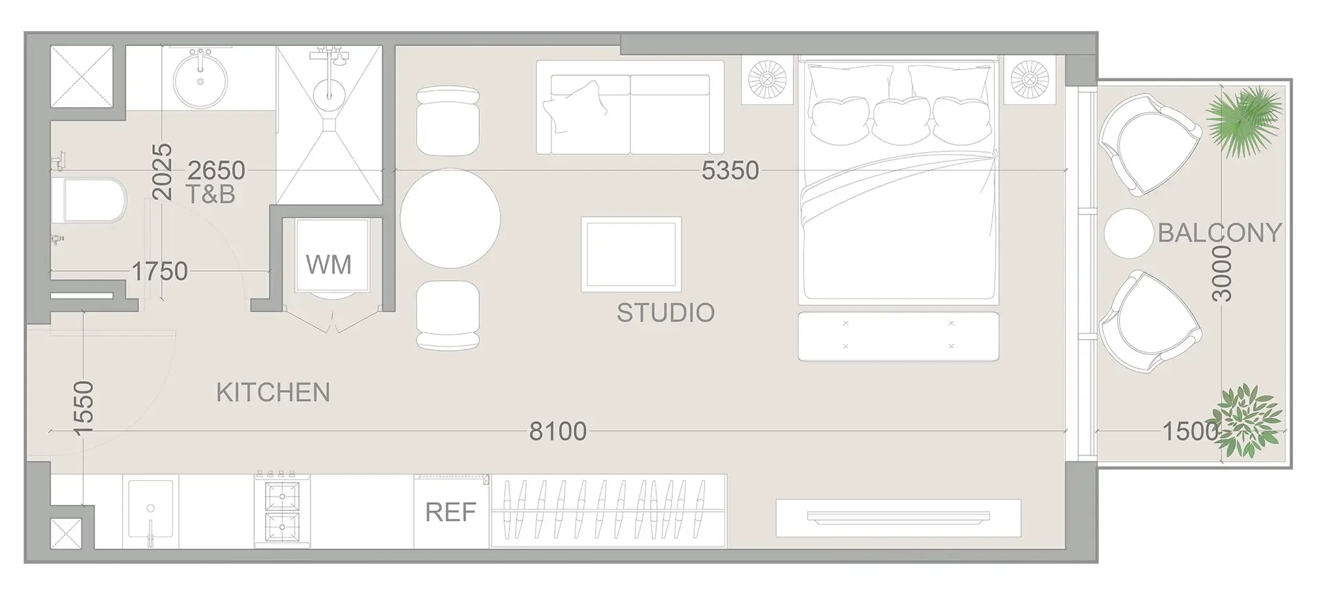 1WOOD Residence 2 Studio floor plan, 429 sqft