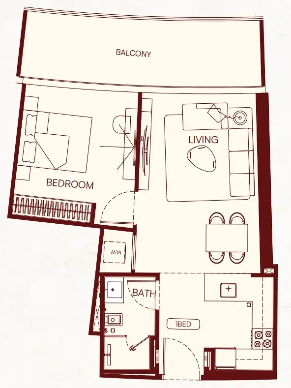 Binghatti Skyflame 1 bed floor plan, 697 – 703 sqft
