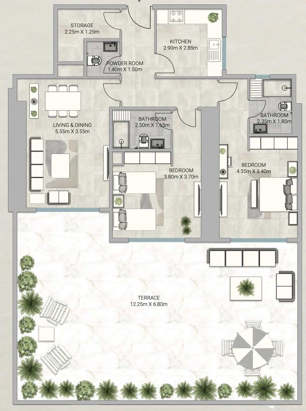 Sky Gardens Tower 2 bed floor plan, 2,816 sqft