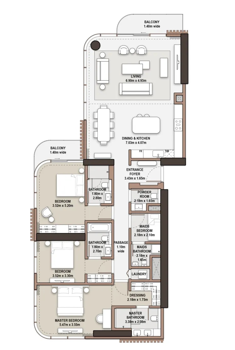 The Edit at d3 3 bed floor plan, 2,128 – 2,168 sqft